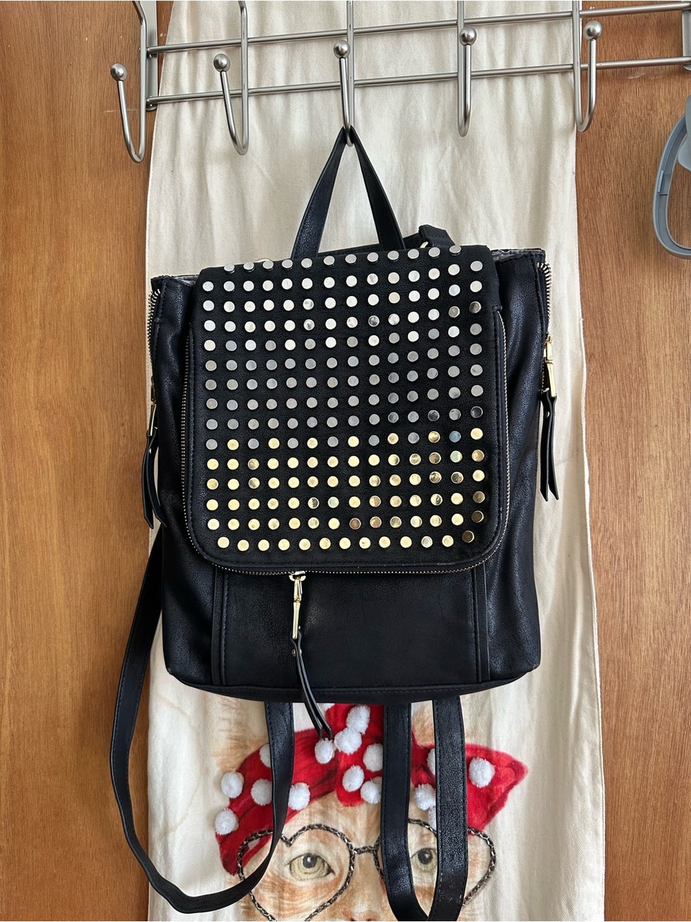 INC International Concepts Black Backpack with Mixed Metal Studs